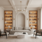 Architectural modern classic living room with elegant architectural details and clean contemporary furniture