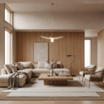 Earthy Organic modern living room ideas with natural wood furniture, neutral tones, and minimalist layout