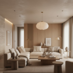 Japandi luxury living room ideas featuring soft neutrals and subtle accent tones