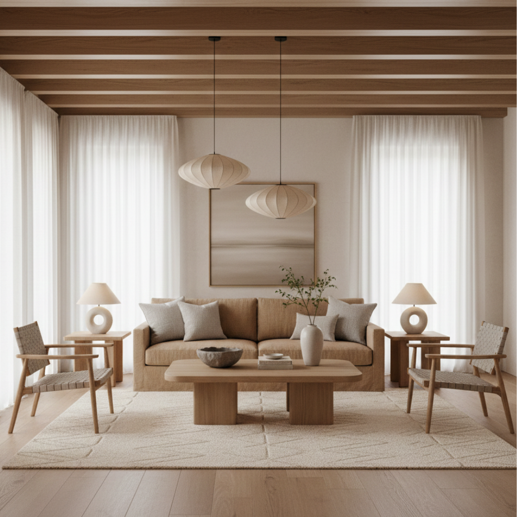 Scandinavian living room ideas - colour palette featuring soft whites, warm greys, and natural light