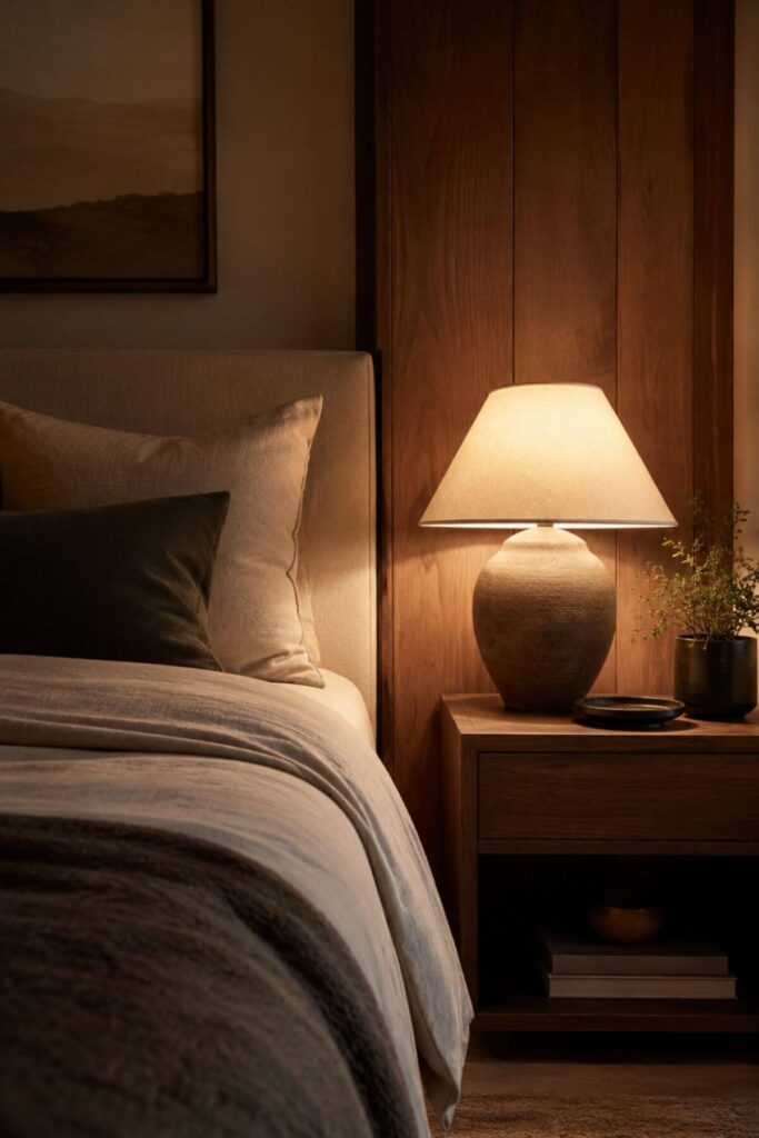 warm budget bedroom lighting